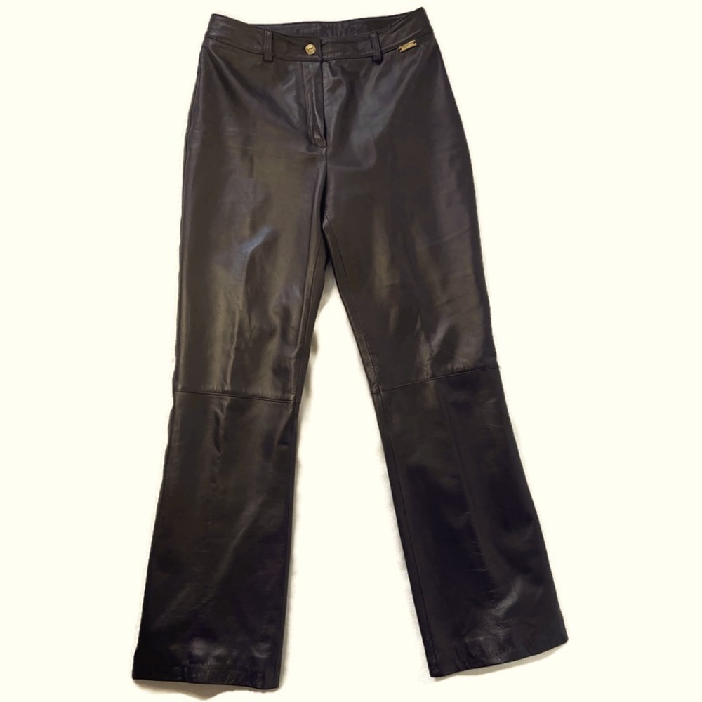 Women's St. John Sport Vintage Dark Brown Genuine Leather Pants Size 8